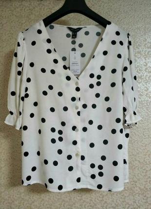 New look блуза блузка сорочка горох v-подібний виріз обортки віскоза  знижка бренд new look, р.10