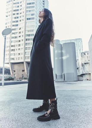 Пальто женское черное длинное zara new1 фото