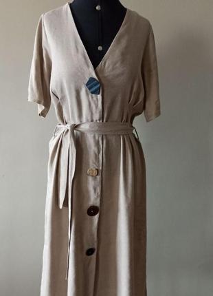 Zara basic платье- рубашка миди из льна и вискозы/платье рубашка6 фото