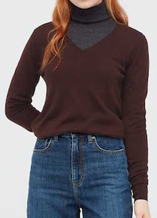 Пуловер uniqlo/свитер с v-вырезом uniqlo/свитер шерсть 100%/теплый шерстяной свитер1 фото