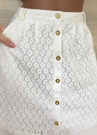 Летняя  молочная ажурная  юбка с подкладкой boohoo  m-l