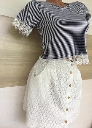 Летняя  молочная ажурная  юбка с подкладкой boohoo  m-l9 фото