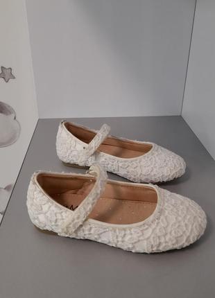 Белые туфли m&amp;s, белые балетка, ажурные туфли1 фото