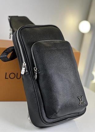 Сумка слинг мужская кожаная черная брендовпя в стиле louis vuitton