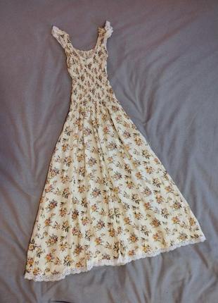 Длинное платье миди в цветы резинка кружево1 фото