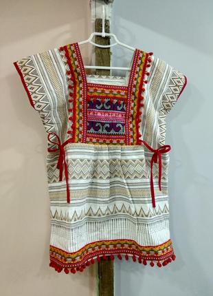 Женская блузка в стиле бохо, традиционная тайская, таиландская, вышитая1 фото