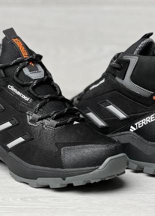 Зимние кожаные ботинки, кроссовки термо, adidas clima gore-tex black