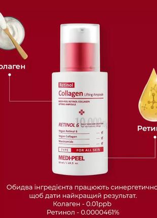 Лифтинг-ампула с ретинолом и коллагеном medi-peel retinol collagen lifting ampoule 50 мл4 фото