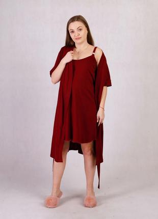 Комплект для вагітних бордо. халат і сорочка 21152 фото
