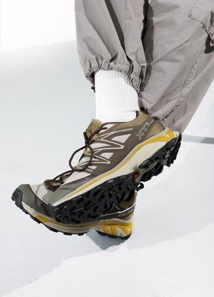 Стильные мужские кроссовки salomon xt-6 brown beige yellow коричневые с бежевым4 фото