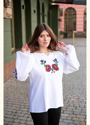 Вишиванка жіноча лляна біла "bolekhivskа" з квітковою вишивкою6 фото