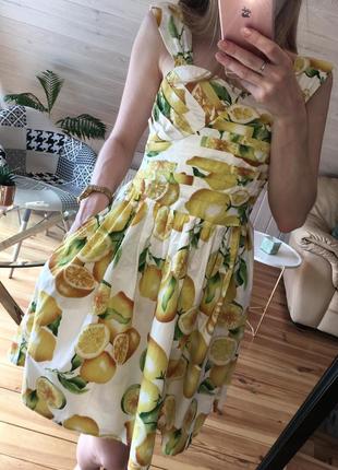 Хлопковый сарафан с карманами в лимоны