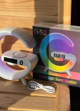 Лампа нічник акумуляторний g-smart light sound machine g63, 3в1 з бездротовою зарядкою та bluetooth колонкою3 фото