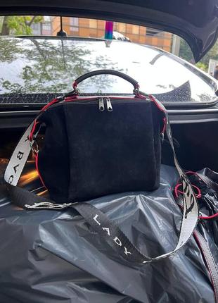 Натуральна замша. чорний з червоним краєм - два відділення на блискавці - якісний клатч lady bags з двома ременями (0439-1)