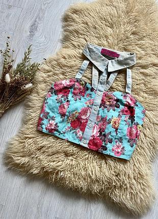Цветочный кроп топ воротник винтаж