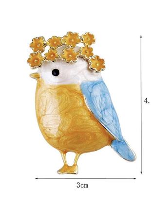 Стильна патріотична брошка жовто-блакитна пташка національні мотиви3 фото