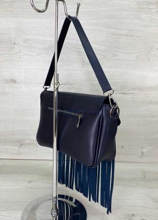 Женская синяя сумка с бахромой синий клатч с бахромой наплечная клатч багет с бахромой3 фото