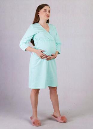 Тепла нічна сорочка для вагітних та годуючих, м'ятна 21173 фото