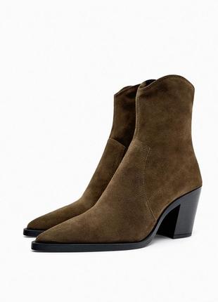 Шкіряні козаки ковбойки ботінки ботильйони zara 38,