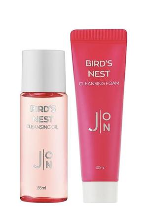 Набор миниатюр для лица j:on bird's nest cleansing mini set (гидрофильное масло, 55 мл + пенка для умывания, 30 мл)2 фото