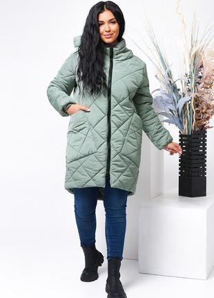 Куртка зимняя удлинённая, пальто стёганое, пуховик с капюшоном (распродажа)