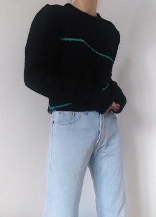Шерстяной свитер черный джемпер с объемными рукавами пуловер реглан лонгслив кофта шерсть свитер винта3 фото