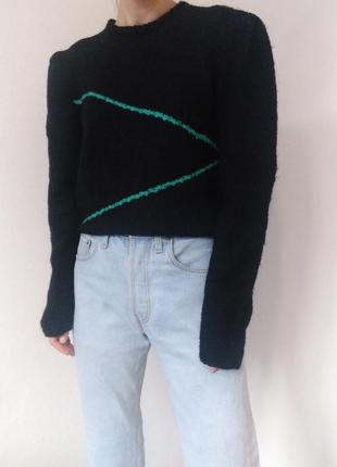 Шерстяной свитер черный джемпер с объемными рукавами пуловер реглан лонгслив кофта шерсть свитер винта6 фото