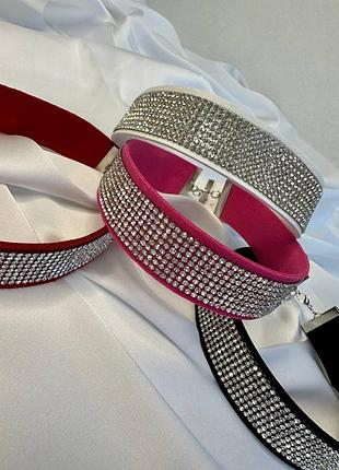 Эротический праздничный чокер на шею в стразах 4 цвета