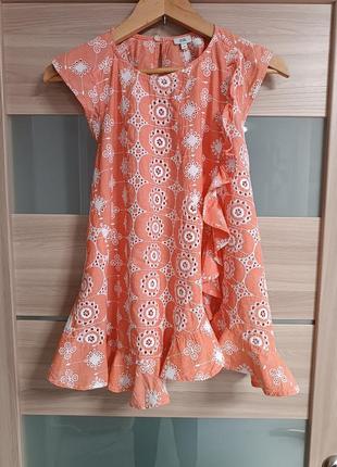Нежная блуза прошва персикового цвета с рюшами2 фото