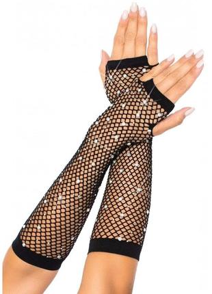 Перчатки в сетку со стразами one size fishnet arm warmers gloves от leg avenue rhinestone, черные