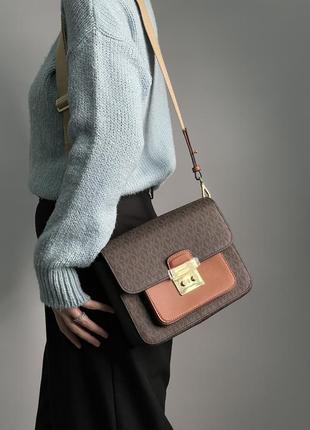 Женская сумка michael kors sloan editor medium bag brown коричневая3 фото
