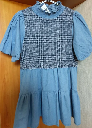 Платье zara с комбинированными джинсовыми деталями2 фото