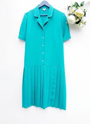 Стильное платье миди с юбкой плиссе винтажное платье  на пуговицах большой размер1 фото