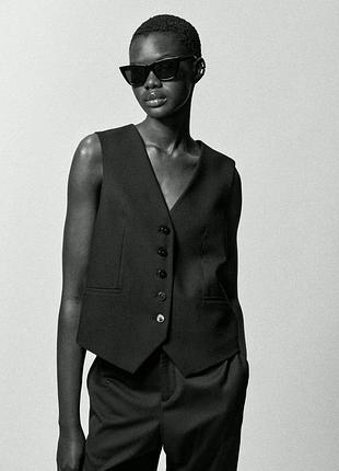 Зара zara черный изысканный жилет жилет с v-образным вырезом