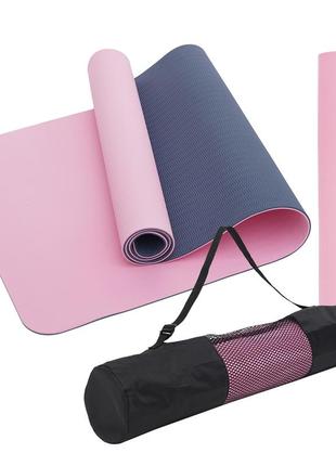 Килимок (мат) спортивний sportvida tpe 183 x 61 x 0.6 см для йоги та фітнесу sv-ez0059 pink/blue poland