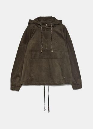 Замшевый анорак кенгурушка худи с карманом zara анорак хаки замшевой анорак худи кофта с капюшоном2 фото