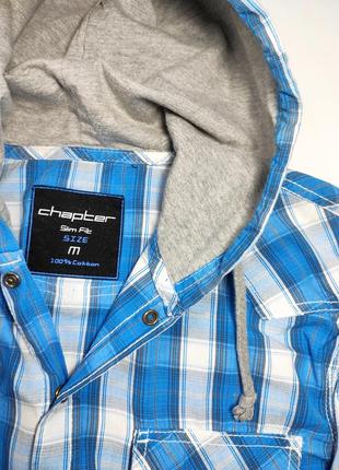 Сорочка чоловіча блакитного кольору в клітинку з капюшоном від бренду chapter slim fit m4 фото