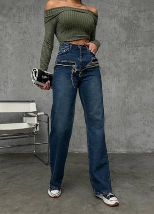 Эксклюзивные прямые джинсы с порезами производства туречки5 фото
