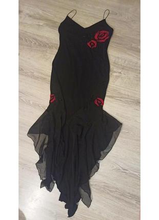 Дизайнерська чорна сукня вечірня з вишивкою бісером віоріка для танців новий рік