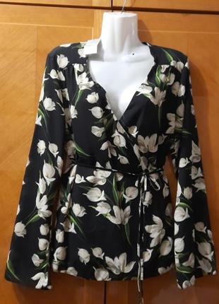 Новая красивая блузка в лилиях на запах р.14 /42 george