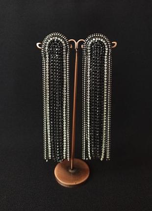 Длинные вечерние серьги из страз черного цвета "black diamond"