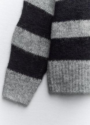 Шерстяний светр zara у смужку з шерсті альпаки 🦙7 фото