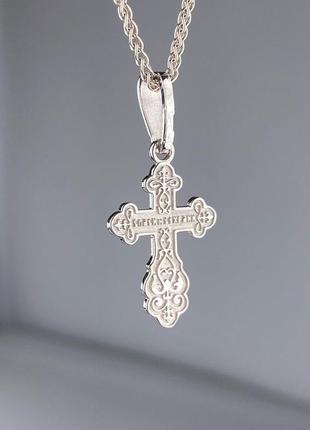 🇺🇦 крестик серебро 925° покрытие родий, кулон крест кристик 0907.10р2 фото