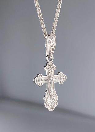🇺🇦 крестик серебро 925° покрытие родий, кулон крест кристик 0907.10р1 фото
