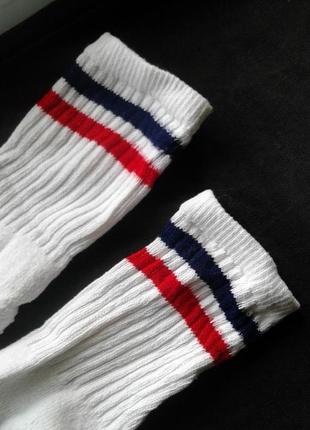 Белоснежные спортивные хлопковые махровые носки с полосками 35-37 рр унисекс5 фото