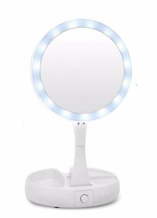 Складное зеркало для макияжа с led подсветкой круглое увеличительное 10x my fold away mirror. qx-621 цвет:1 фото