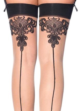 Чулки с узорами one size tana sheer thigh high stockings от leg avenue, бежево-черные3 фото