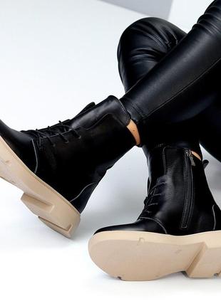 Женские кожаные ботинки демисезонные весенние черные6 фото
