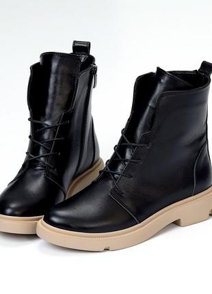 Женские кожаные ботинки демисезонные весенние черные9 фото