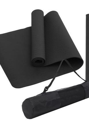 Килимок (мат) спортивний sportvida tpe 183 x 61 x 0.6 см для йоги та фітнесу sv-ez0056 black